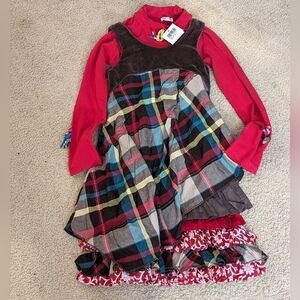 New with Tags Eliane et Lena Girls Long Sleeve Dress Red Plaid Ruffle Dress Sz 8